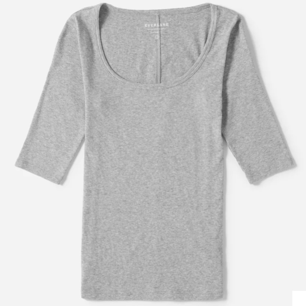 Everlane Gray Pima Micro Rib Scoop Neck